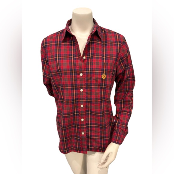 Lauren Ralph Lauren Tops - Lauren Ralph Lauren Red Plaid Button Down Shirt M Medium 100% Cotton